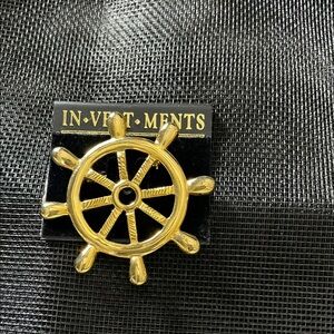 Gold Nautical Wheel Lapel Pin